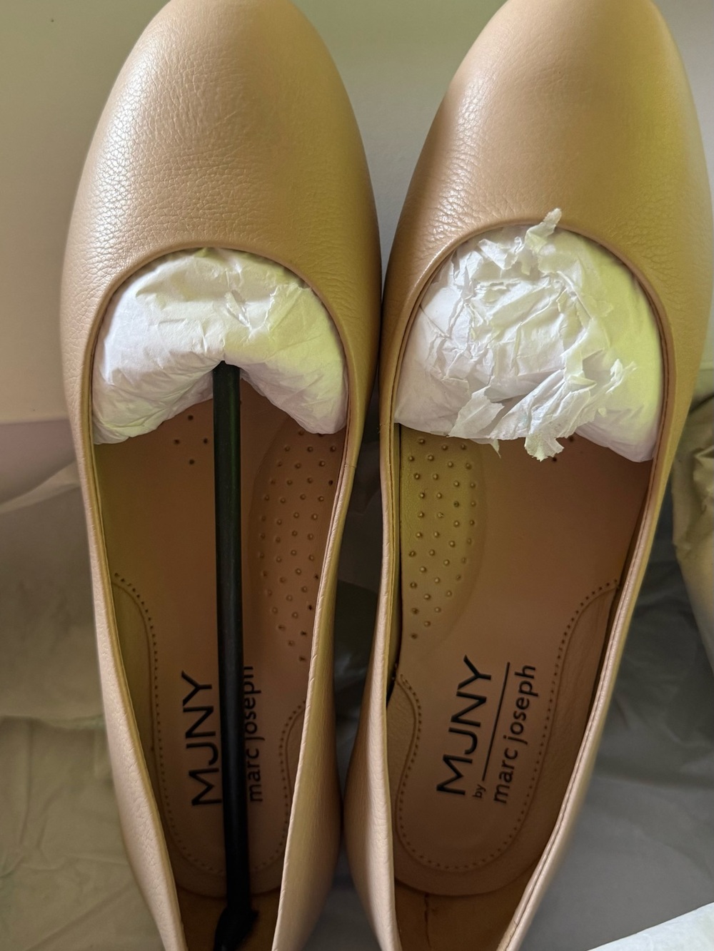 Marc Joseph Tan Leather Round-Toe Ballet Flats